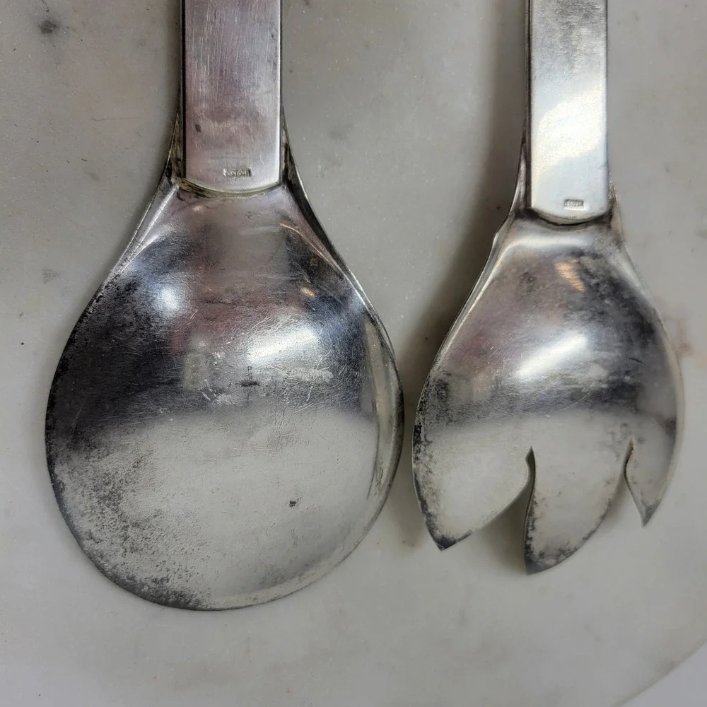 VTG Napier Salad Tongs Silver Plate Spoon Fork Serving Set MCM Minimalist 2 Pcs